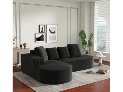 Sofá esquinero de 3 plazas con 4 cojines - Chaise longue en L - Pana negra - No requiere montaje