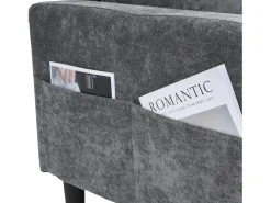 Sofá esquinero derecho - Sofá con 2 portavasos y cargador USB - lino gris