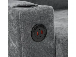 Sofá esquinero derecho - Sofá con 2 portavasos y cargador USB - lino gris