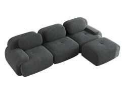 Sofá esquinero gris - Sofá de 3 plazas con reposabrazos curvos y cojines decorativos - pana