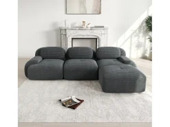 Sofá esquinero gris - Sofá de 3 plazas con reposabrazos curvos y cojines decorativos - pana