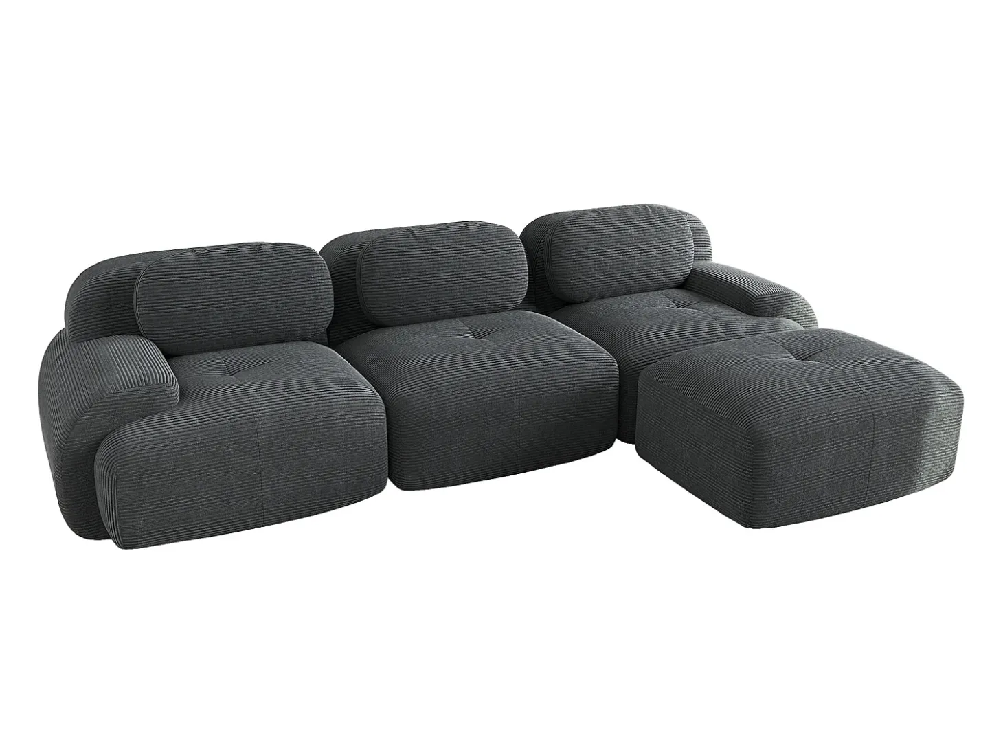 Sofá esquinero gris - Sofá de 3 plazas con reposabrazos curvos y cojines decorativos - pana