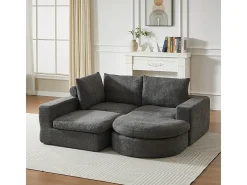 Sofá Esquinero Modular 3 Plazas, con Chaise Longue Curva Reversible, 3 Cojines y Almohadas Cervicales, Tejido Chenilla, Gris