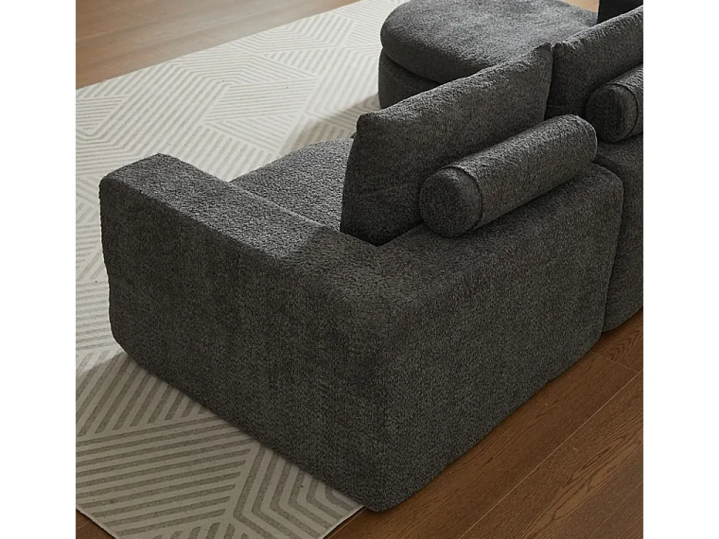Sofá Esquinero Modular 3 Plazas, con Chaise Longue Curva Reversible, 3 Cojines y Almohadas Cervicales, Tejido Chenilla, Gris