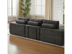 Sofá Esquinero Modular 3 Plazas, con Chaise Longue Curva Reversible, 3 Cojines y Almohadas Cervicales, Tejido Chenilla, Gris