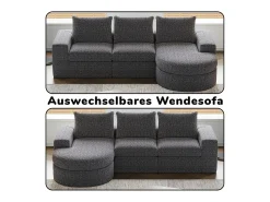 Sofá Esquinero Modular 3 Plazas, con Chaise Longue Curva Reversible, 3 Cojines y Almohadas Cervicales, Tejido Chenilla, Gris