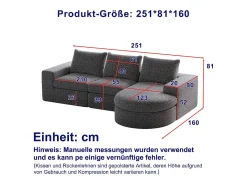 Sofá Esquinero Modular 3 Plazas, con Chaise Longue Curva Reversible, 3 Cojines y Almohadas Cervicales, Tejido Chenilla, Gris