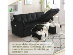 Sofá esquinero modular convertible - 3 plazas con almacenaje - Incluye cojines y bolsillo lateral - 2 en 1 (día/noche)