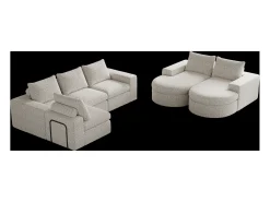 Sofá esquinero modular de 6 plazas con chaise longue - Tejido chenilla beige - No requiere montaje
