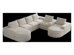 Sofá esquinero modular de 6 plazas con chaise longue - Tejido chenilla beige - No requiere montaje