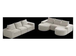 Sofá esquinero modular de 6 plazas con chaise longue - Tejido chenilla beige - No requiere montaje