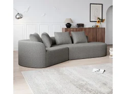 Sofá Esquinero Recto Moderno Súper Grande 4 Plazas, con 4 Cojines, Chaise Longue Curva, Tejido Chenilla, Gris Claro