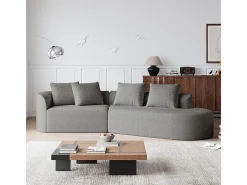 Sofá Esquinero Recto Moderno Súper Grande 4 Plazas, con 4 Cojines, Chaise Longue Curva, Tejido Chenilla, Gris Claro