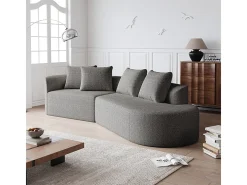 Sofá Esquinero Recto Moderno Súper Grande 4 Plazas, con 4 Cojines, Chaise Longue Curva, Tejido Chenilla, Gris Claro