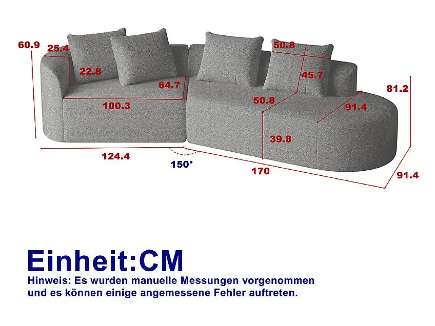 Sofá Esquinero Recto Moderno Súper Grande 4 Plazas, con 4 Cojines, Chaise Longue Curva, Tejido Chenilla, Gris Claro