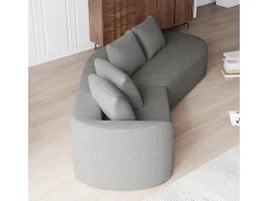 Sofá Esquinero Recto Moderno Súper Grande 4 Plazas, con 4 Cojines, Chaise Longue Curva, Tejido Chenilla, Gris Claro