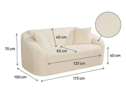 Sofá fijo recto de tela "Ondine" - 2 plazas - Beige