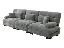 Sofá gris de 3 plazas - Sofá recto con 3 cojines lumbares y 3 cojines decorativos - chenilla