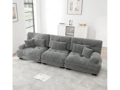 Sofá gris de 3 plazas - Sofá recto con 3 cojines lumbares y 3 cojines decorativos - chenilla