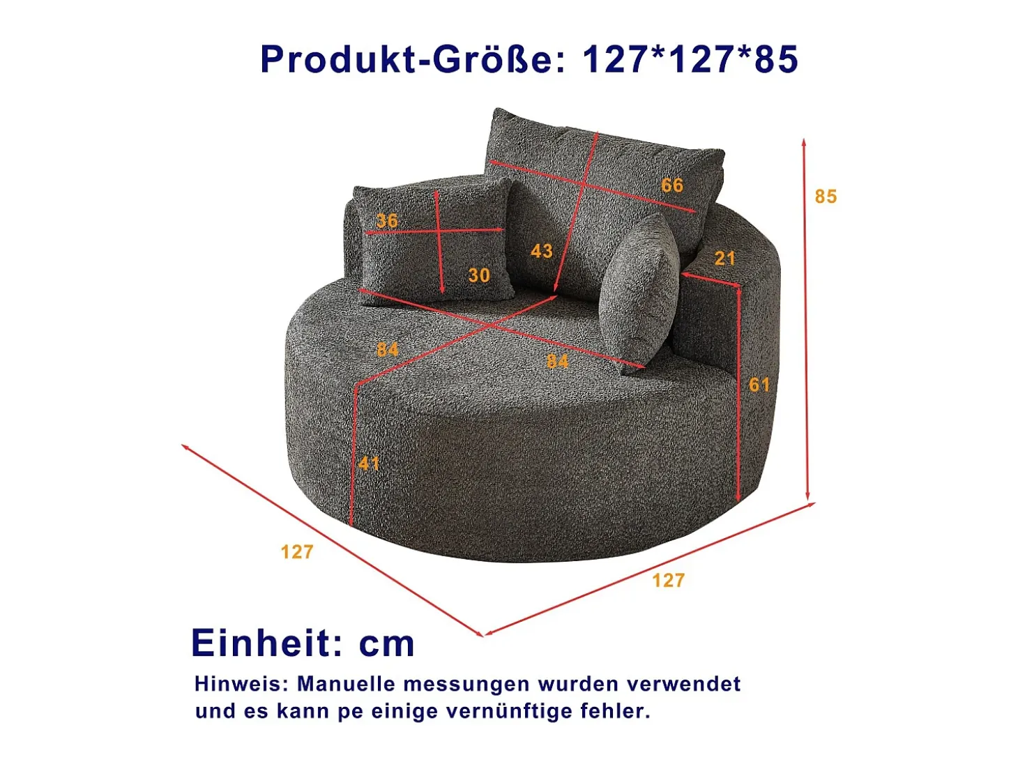 Sofá individual, Sofá tapizado con reposabrazos y respaldo - Chenilla gris - para salón y dormitorio