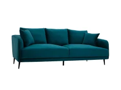 Sofá moderno 3 plazas de terciopelo azul petróleo y metal negro JERRY