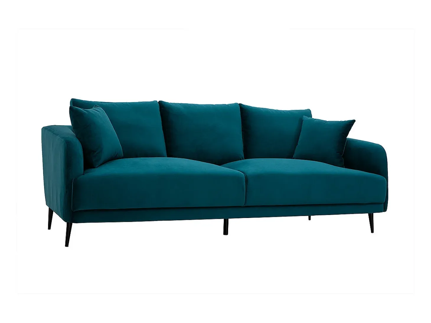 Sofá moderno 3 plazas de terciopelo azul petróleo y metal negro JERRY