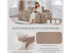 Sofá moderno de 2 plazas - 200 x 99 x 80 cm - con portavasos + bolsillo de almacenamiento - terciopelo - caqui
