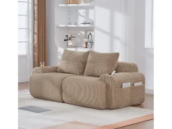 Sofá moderno de 2 plazas - 200 x 99 x 80 cm - con portavasos + bolsillo de almacenamiento - terciopelo - caqui