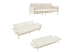 Sofá moderno de terciopelo beige con respaldo y reposabrazos ajustables – para salón, dormitorio o cine en casa