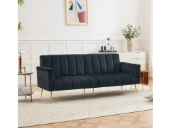 Sofá moderno de terciopelo negro con respaldo y reposabrazos ajustables – para salón, dormitorio o cine en casa