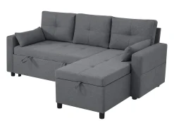 Sofá moderno en L - Sofá cama modular - Función de cama - Con almacenamiento - Con portavasos - Gris