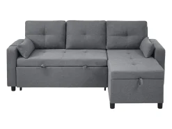 Sofá moderno en L - Sofá cama modular - Función de cama - Con almacenamiento - Con portavasos - Gris