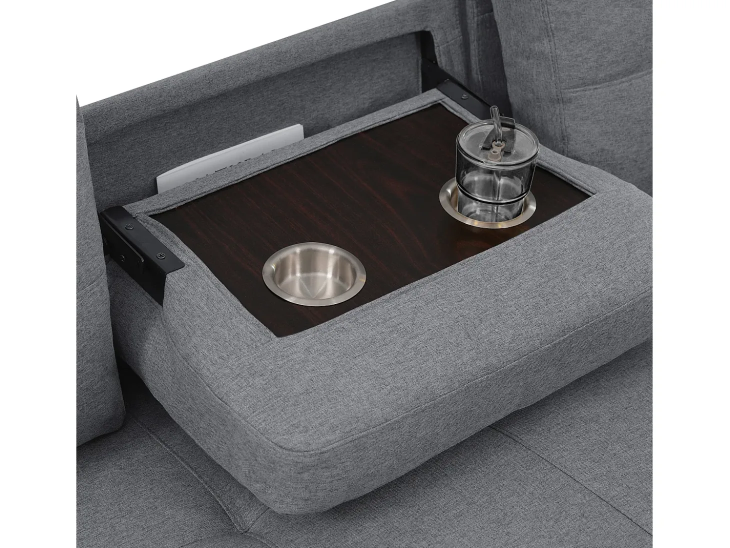 Sofá moderno en L - Sofá cama modular - Función de cama - Con almacenamiento - Con portavasos - Gris
