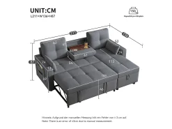 Sofá moderno en L - Sofá cama modular - Función de cama - Con almacenamiento - Con portavasos - Gris