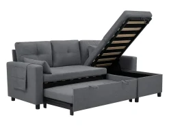 Sofá moderno en L - Sofá cama modular - Función de cama - Con almacenamiento - Con portavasos - Gris