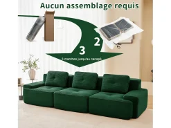 Sofá Modular 3 plazas en Pana, con 3 cojines, 74cm asiento extra profundo, 293x104x69cm, Verde