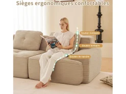 Sofá Modular 2 plazas en Pana con 2 cojines, sin montaje, 204x104x69cm, Beige