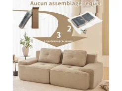 Sofá Modular 2 plazas en Pana con 2 cojines, sin montaje, 204x104x69cm, Beige
