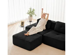 Sofá Modular 2 plazas en Pana con 2 cojines, sin montaje, 204x104x69cm, Negro