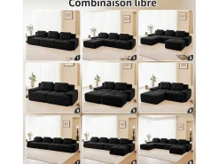 Sofá Modular 2 plazas en Pana con 2 cojines, sin montaje, 204x104x69cm, Negro