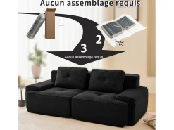 Sofá Modular 2 plazas en Pana con 2 cojines, sin montaje, 204x104x69cm, Negro