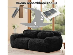 Sofá Modular 2 plazas en tela peluche, con 2 cojines, asiento extra profundo 75cm, 204x104x73cm, Negro