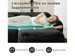 Sofá Modular 2 plazas en tela peluche, con 2 cojines, asiento extra profundo 75cm, 204x104x73cm, Negro