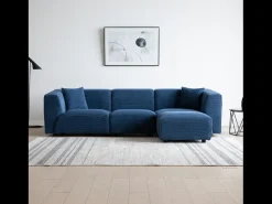 Sofá modular 4 plazas: sofá recto 3 plazas + 1 escabel pana azul Monroe