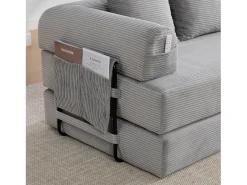 Sofá modular convertible de 3 plazas con 3 cojines y bolsillo lateral - Pana gris claro