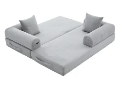 Sofá modular convertible de 3 plazas con 3 cojines y bolsillo lateral - Pana gris claro