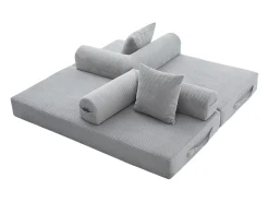 Sofá modular convertible de 3 plazas con 3 cojines y bolsillo lateral - Pana gris claro