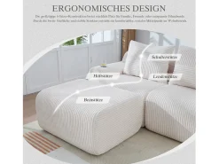 Sofá modular de 3 plazas - 268 x 174 x 80 cm - con 1 otomana + portavasos + bolsillo de almacenamiento - terciopelo - beige