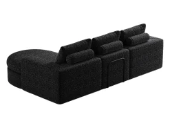 Sofá modular de 3 plazas en tela de chenilla negra con chaise longue redondeada - Respaldo acolchado