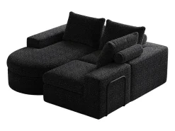 Sofá modular de 3 plazas en tela de chenilla negra con chaise longue redondeada - Respaldo acolchado